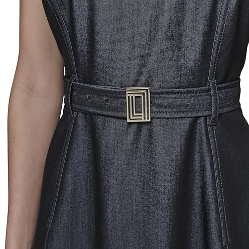 Image of Karl Lagerfeld Women's Sleeveless Jewel Neck Belted A-line Midi Dress