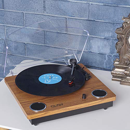 Image of CLAW Stag Vinyl Record Player 3 Speed Turntable with Built-in Stereo Speakers and USB Digital Conversion Software for PC (Brown Wood) (Stag Superb Plus Wood) (Stag Superb Plus Wood)