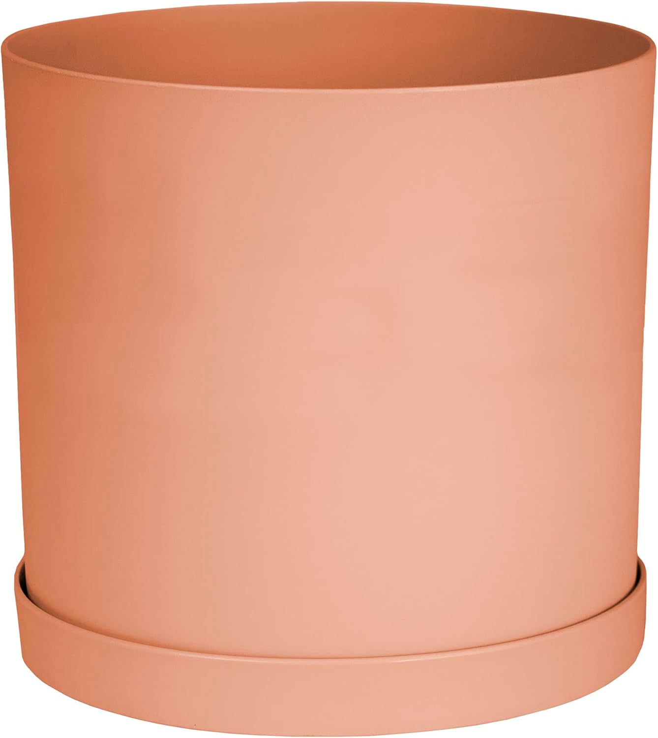 Bloem Mathers Round Planter with Saucer Tray: 12" - Terra Cotta - Modern Design, Durable Plastic Pot, Removable Saucer, for Indoor & Outdoor Use, Gardening, 5.8 Gallon Capacity