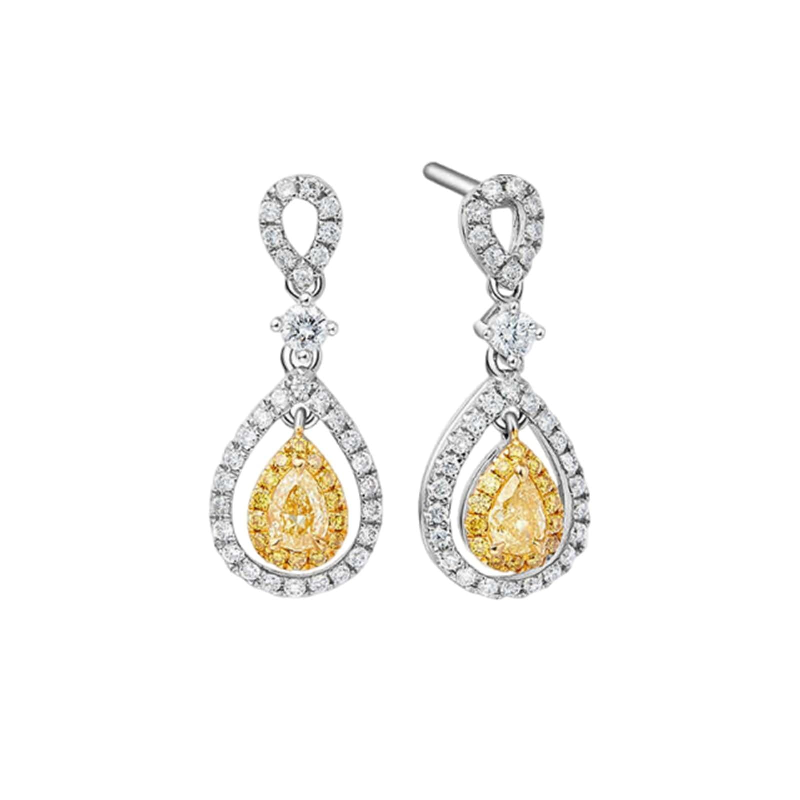 Ohrringe für Damen 375/585 / 750 Weißgold, Wassertropfen mit Diamant 0,2 Karat, Damen Ohrringe Hänger Silber Gelb