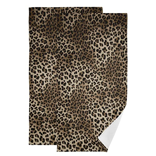 Leopard Print Hand Towels For Bathroom Set Of 2 Brown Spotted Cheetah Animal Skin Wild Powerful Panther Luxury Towels 16"X28" Soft Absorbent Bathroom Hand Towel For Gym,Spa,Kitchen Dish Tea Towels #TOP9