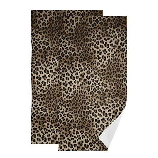 Leopard Print Hand Towels for Bathroom Set of 2 Brown Spotted Cheetah Animal Skin Wild Powerful Panther Luxury Towels 16"x28" Soft Absorbent Bathroom Hand Towel for Gym,Spa,Kitchen Dish Tea Towels