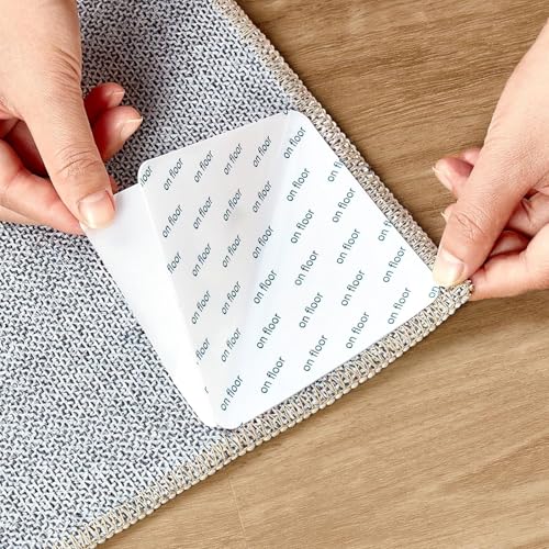 12 PCS Rug Tape Sticker: Rug Pad Gripper for Hardwood Floors Double Sided Adhesive Carpet Tape Anti Slip Rug Grips for Area Rugs to Keep Rugs in Place- White