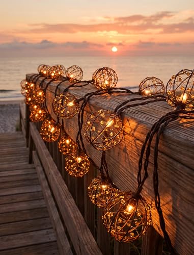 Image of Outdoor Patio String Lights, 8.5FT 10 LED Beaded Copper Wire Ball Lights, Connectable Weather-Resistant Decorative Lights for Pergola, Porch, Bedroom, Backyard & Party