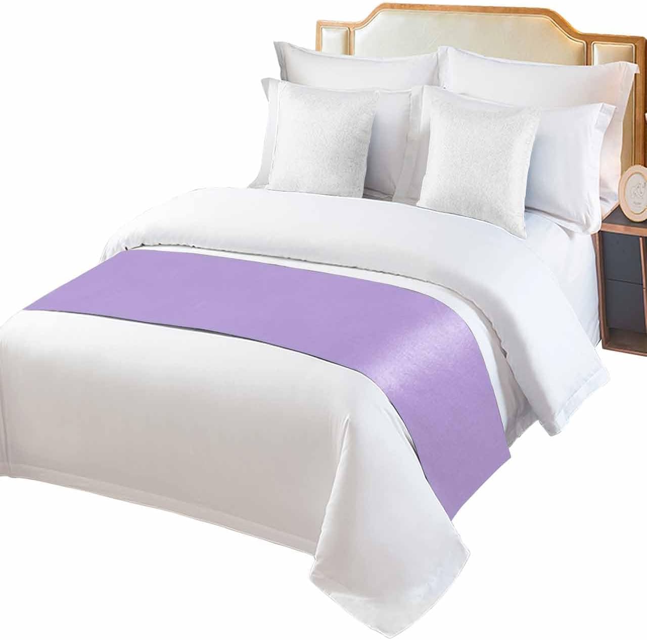 Purple Bed Runner Scarf Bedding Accessory For Queen Size Bed,Soft Bed Scarves And Runners Stainproof Bedroom Decor For Hotel Wedding Room,Modern Solid Pure Colored Country Frenc Romantic Art 94"x20"
