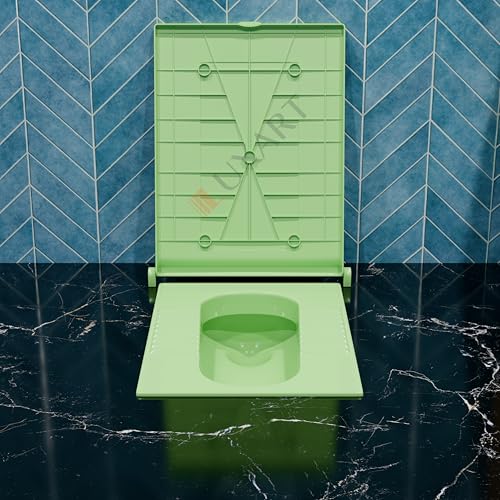 Image of LUXART Indian Square Toilet Cover 56L x 42W | 21 Inch Green Orissa Pan Toilet Seat Cover | PP Commode Lid with Easy Installation Kit | Green Finish | 2 Year Warranty