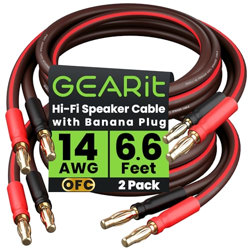 Image of GEARit Speaker Cables with Banana Plugs Pair 9.9 ft,Speaker Wire 14 Gauge OFC with Gold-Plated Tips,Banana Plugs Speaker Cables CL2 Rated for Audiophiles,Hi-Fi Systems,Home Theater,Amplifiers
