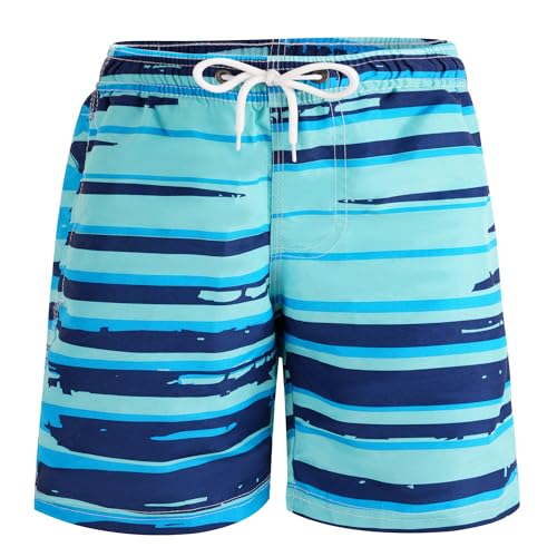 TRAMLE Boys Swimming Trunks Kids Beach Shorts with Mesh Lining 13-14 Years Toddler Printed Shorts Quick Dry Board Shorts Blue