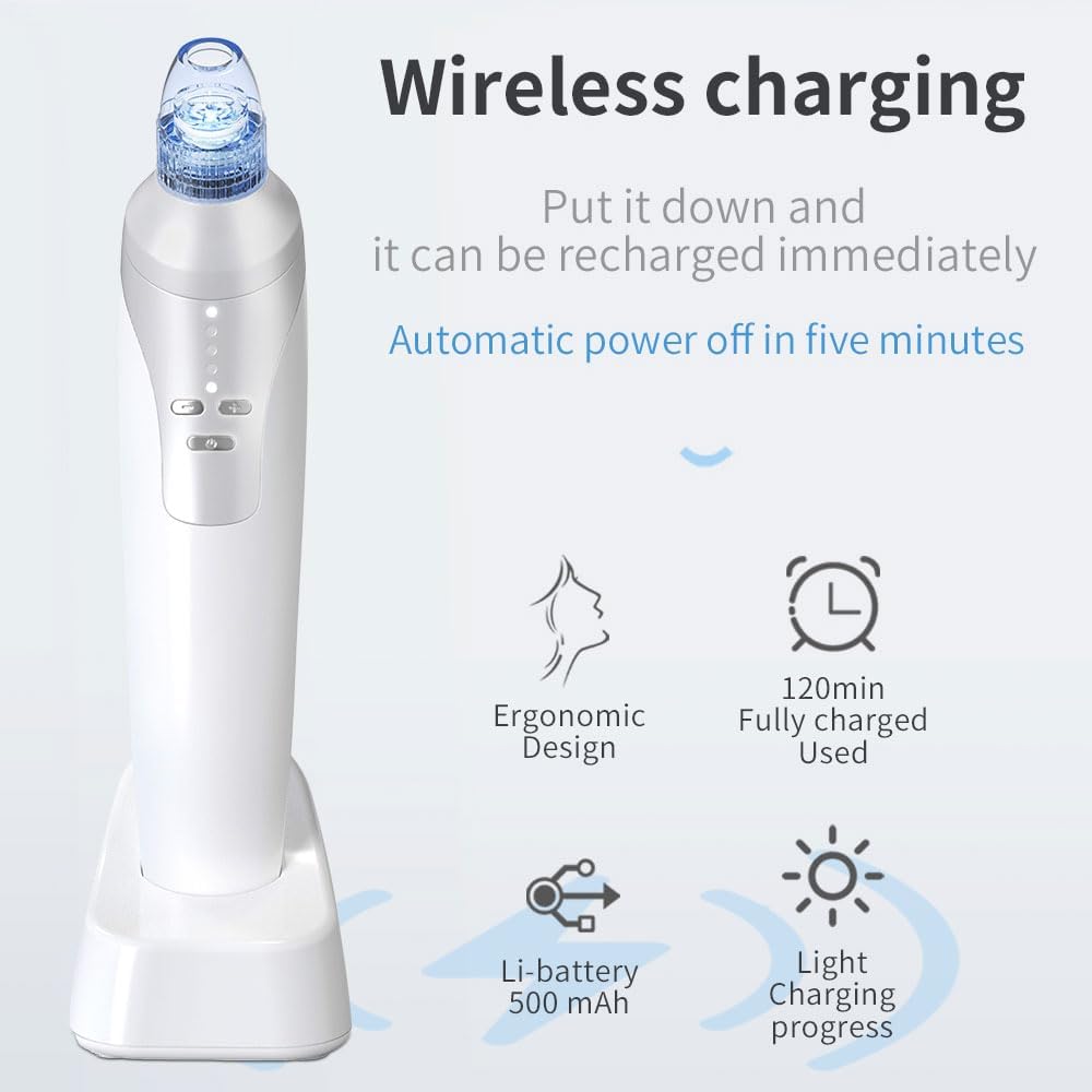 4-in-1 Microcrystalline Blackhead Remover Vacuum with Base - Adjustable Suction Pore Cleaner, Detachable Heads for Women and Men (White)