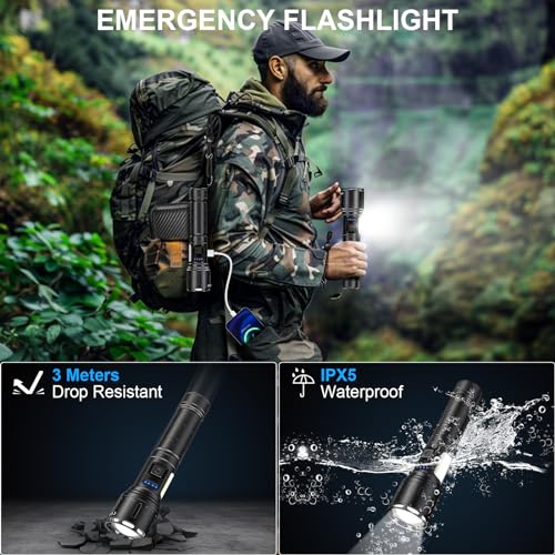 Image of Banral Rechargeable Magnetic Flashlights High Lumens, Super Bright LED Powerful Flashlight 8 Modes with COB Work Light, Waterproof Handheld Flash Light for Camping (2 Pc with Leather Box, Black)