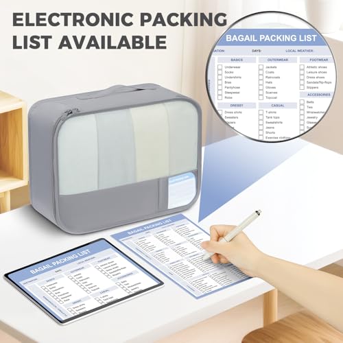 Image of BAGAIL 9 Set Packing Cubes with Packing List Luggage Packing Organizers for Travel Accessories (Pewter Color)