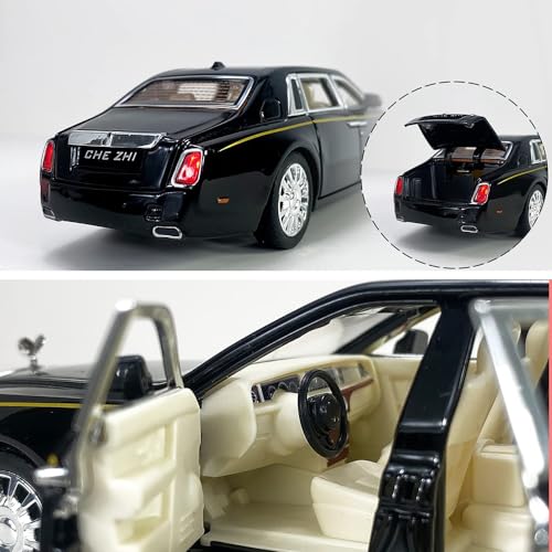Image of New 1:32 R Royce Phantom Diecast Alloy Metal Pull Back Car with Openable Doors Music Sound and Light Vehicle Toy Car for Kids Boys (White)