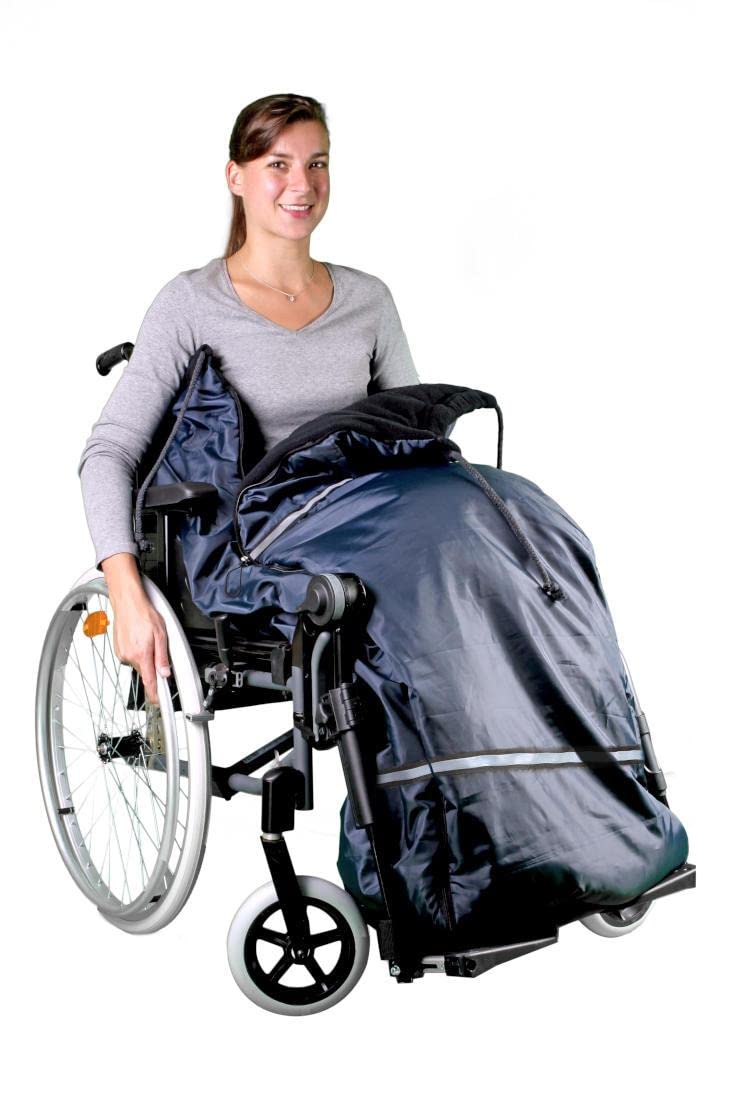 FabaCare Rollstuhl-Schlupfsack ThermoFit 2.0 Polar-Fleece, Größe L | Polar-Fleece trifft passgenaue Größenauswahl | wasserabweisend | Reflexstreifen | leicht zu öffnen, schließen | rutschhemmend