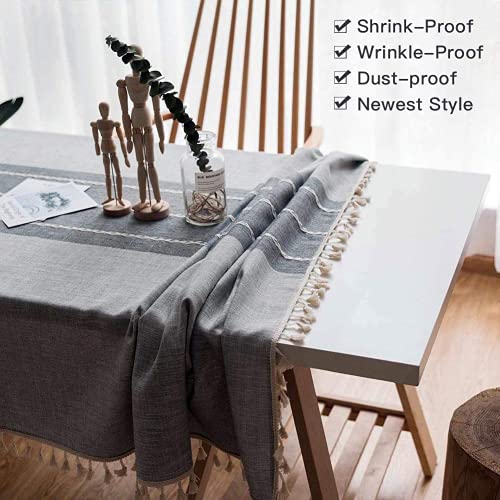 Lipo Waterproof Tablecloth Rectangle 55X86 Embroidery Burlap Linen With Tassel - Heavy Duty Wrinkle Free Table Covers For 6 Foot Tables Rustic Farmhouse Outdoor Tablecloths For Party Camping Dining #TOP3