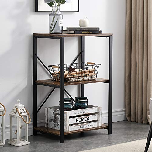 SHOCOKO Side Tables for Living Room, End Table with Storage Shelves, Industrial Metal and Wood Nightstand Telephone Table, Rustic Brown