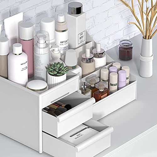 Image of mechdel Makeup Desk Organizer With Drawers, Bathroom Countertop Organizer for Cosmetics, Vanity Holder for Lipstick, Brushes, Lotions, Eyeshadow, Nail Polish and Jewelry (Makeup Desk Organizer -BIG)