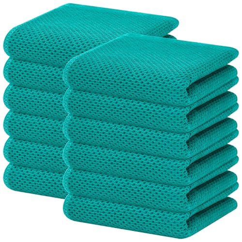 Image of Homaxy 100% Cotton Waffle Weave Kitchen Dish Towels, Ultra Soft Absorbent Quick Drying Cleaning Towel, 13 x 28 Inches, 12-Pack, Teal