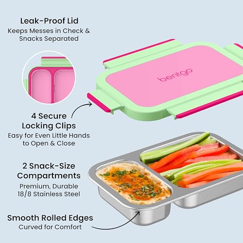 Image of Bentgo Stainless Steel Snack Box, Leak-Proof, 2 Compartments, 2-Cup Capacity