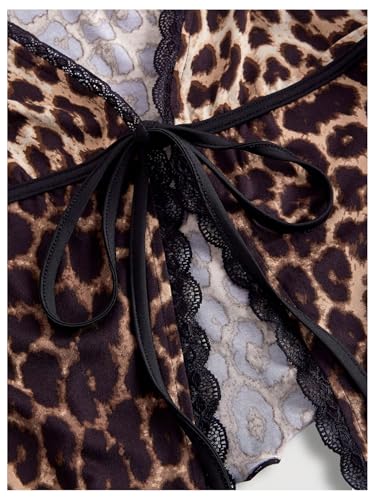 GORGLITTER Women's Plus Size Leopard Tie Front Crop Tops Lace Bell Long Sleeve V Neck Blouse Shirt3