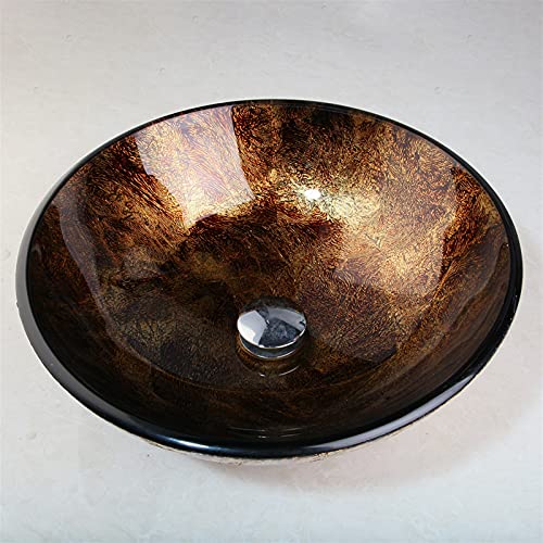 Kizqyn Bathroom Sinks Round Glass Vessel Sink Faucet Glass Sink Set Bathroom Basin Bathroom Vessel Sink 16.8"×5.2" Vessel Sink #TOP3