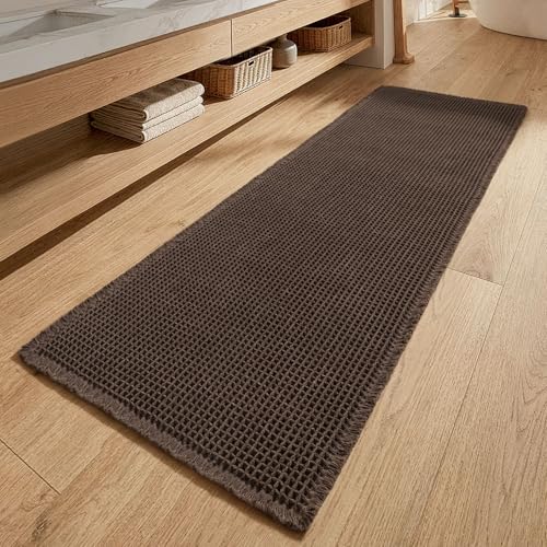 MIULEE Waffle Bathroom Runner Rugs Long Bath Mat 2x6(24x72) Chocolate