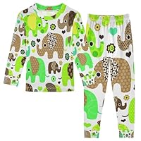 YOUJUNER Kids Pyjamas Set Cute Elephant Cotton Sleepwear Loungewear Set Nightwear Long Sleeve Home Pjs Outfits for Unisex Girls Boys