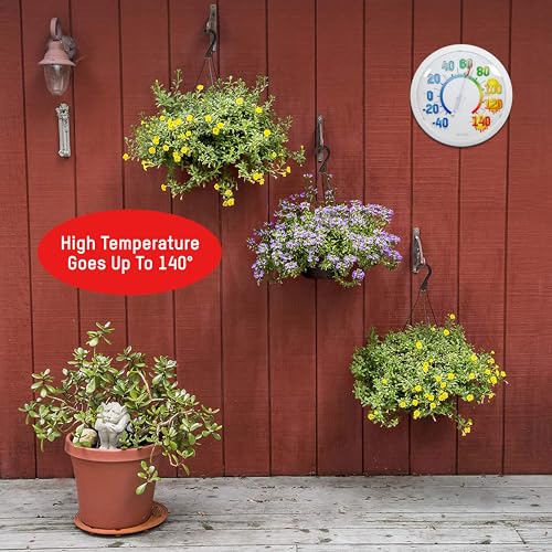 Image of Taylor Colorful Icons Big and Bold Wall High Temperature Thermometer Indoor Outdoor Wireless Easy Read Large Numbers for Patio Pool Indoor Use, Weather Resistant 13.25 Inch Modern Home Decor, White