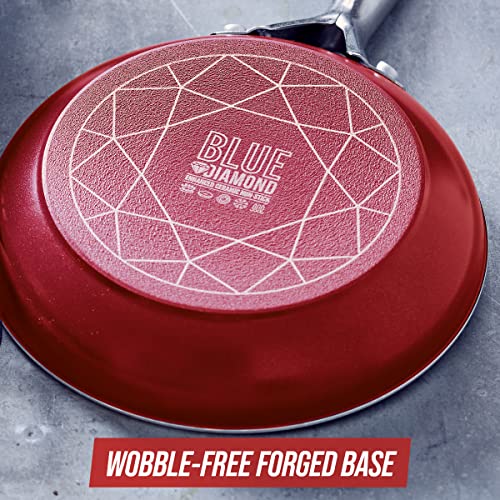 Image of Blue Diamond 12 inch Nonstick Frying Pan Skillet, Diamond Infused PFAS & PTFE-Free Ceramic Pot, Dishwasher & Oven Safe, Stay Cool Handle, Durable Non Toxic Metal Utensil Safe, Egg & Omelet Pan, Red