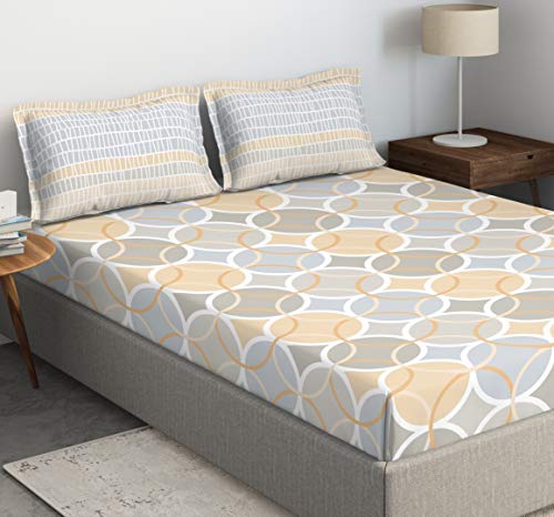 Image of DDECOR - Sphere 100% Cotton Fitted Bedsheet with 2 Pillow Covers, King Size, Orange