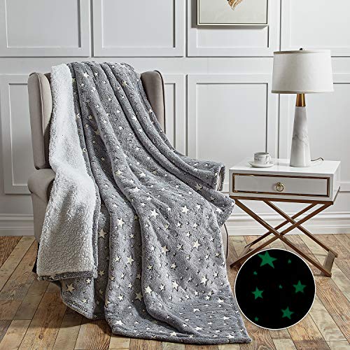 Softan Glow in The Dark Sherpa Throw Blanket Mantas de Felpa Ultra Suaves y Reversibles súper Suaves, 150x200cm Gris