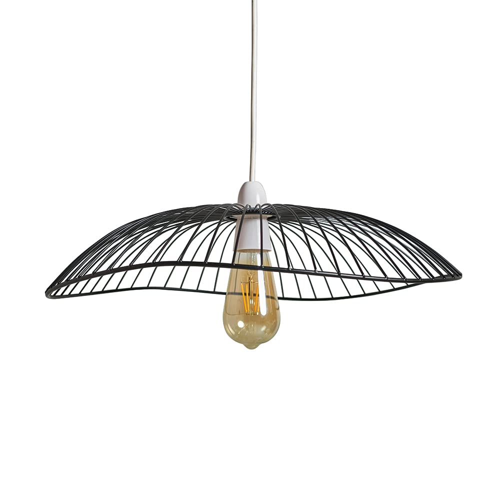 MiniSun | Large Dispersed Wavy Umbrella Design Black Wire Ceiling Light Shade | Pendant Lights, Home Décor & Improvement Essential | Includes 4W LED Bulb [2700K Warm White] | 45cm Shade Width