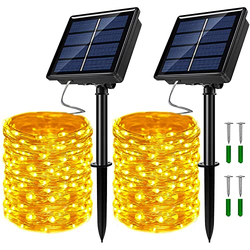 JosMega 2-Pack Solar String Lights 33ft 100LED Warm White 8 Modes