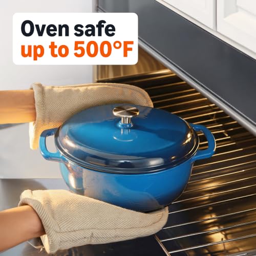 Image of Amazon Basics Enameled Cast Iron Dutch Oven Pot with Lid, Round, Dual Handles, Heavy-Duty, Oven Safe for Stews, Roasting, Baking, 7.3-Quart, Blue