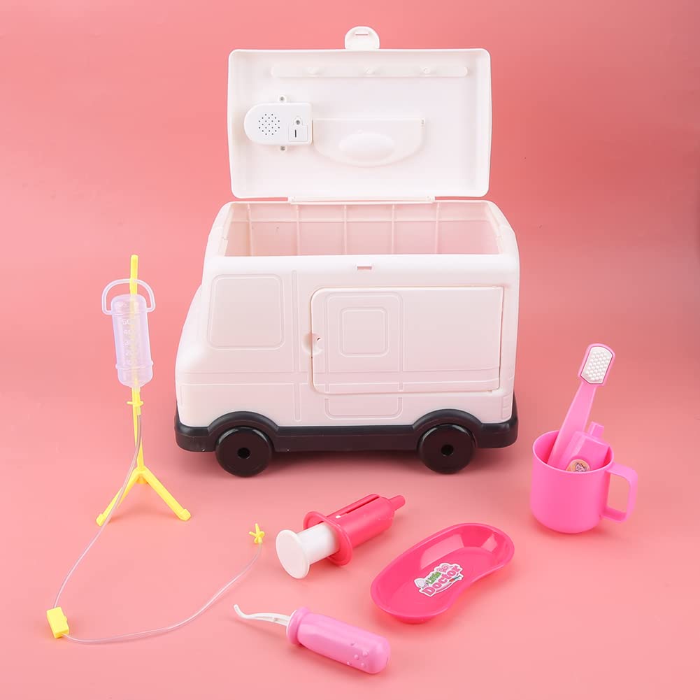 I bambini in plastica fingono di giocare al dottore al set di giocattoli al
