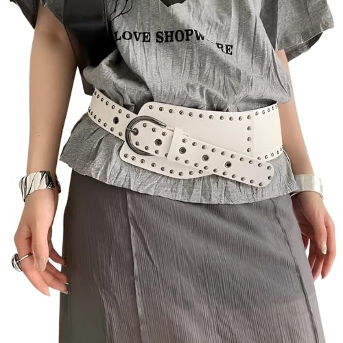 Y2K Style Chunky Wide Rivet Belt – PU Leather Waist Cincher with Irregular Cross Design, Adjustable 105cm Belt