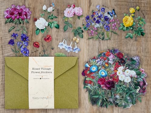 image for Knaid 100 Pieces Vintage Flower Stickers Set - Big 3.4