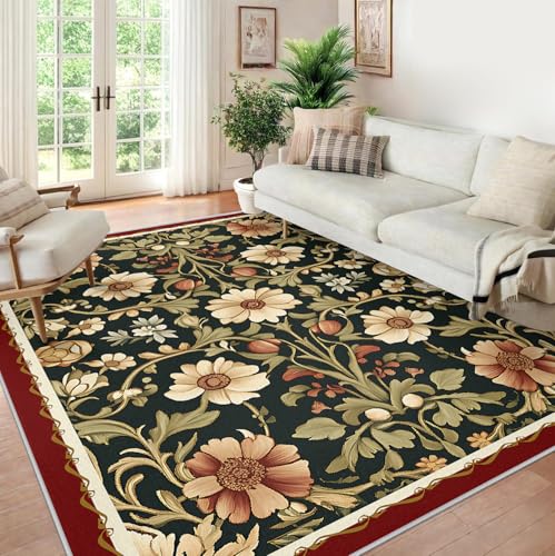 Tapis d'espace vert forêt et crème 60x100cm au motif vintage bloom raffiné - 4