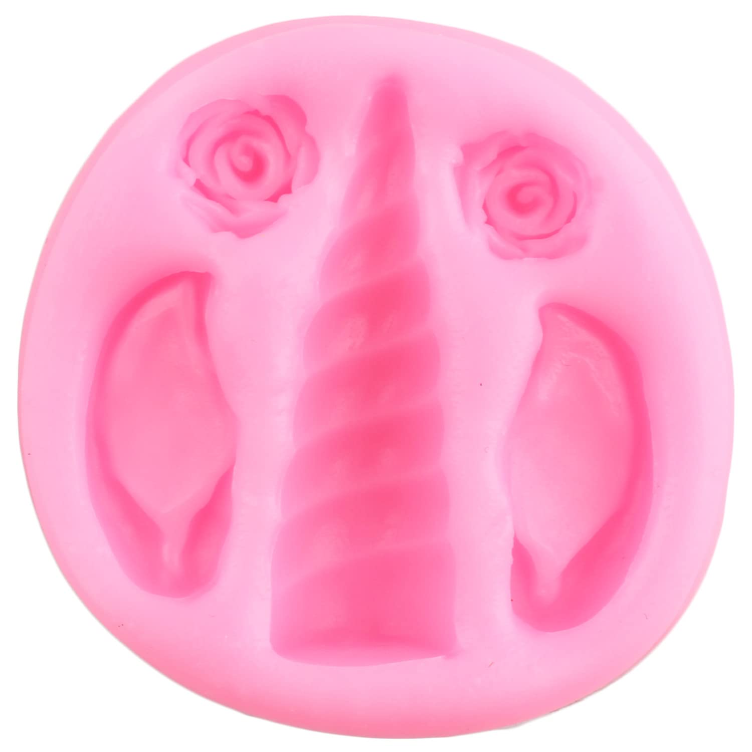 RFGHAC Eenhoorn siliconen mal eenhoorn oren hoorn regenboog roos bloem fondant mallen voor cupcake topper polymeer klei chocolade kauwgom pasta taart decoratie set van 4
