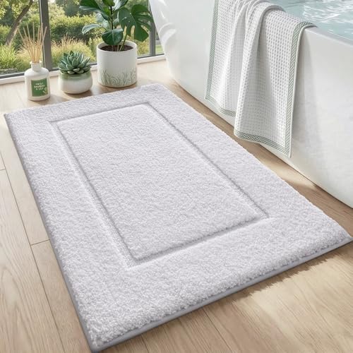 DEXI Bathroom Mats 50x80 cm Washable Non-Slip Bathroom Rug for Shower Floor Super Absorbent Quick Dry Bath Mat with Rubber Backing Ultra Soft Plush Carpet for Tub White