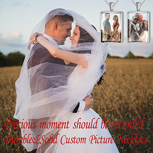 Fanery Sue Double-Sides Picture Necklace Personalized Photo For Women Men, Custom Photo Pendant With Picture Inside, Memorial Engraved Necklace With Solid Protector (Rectangle-Silver) #TOP1