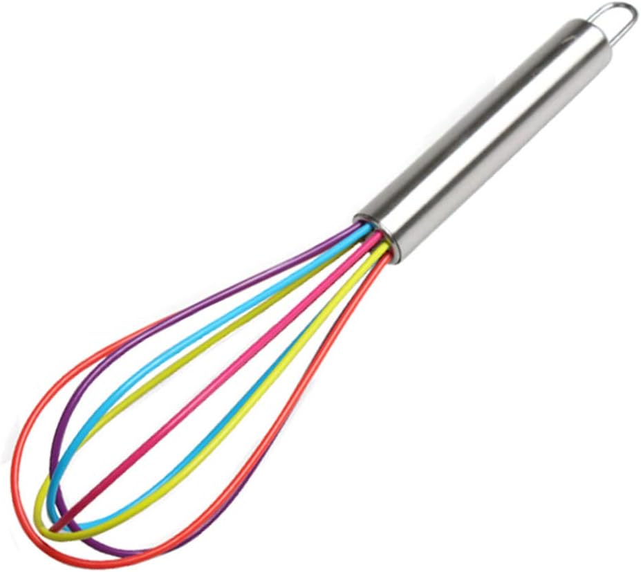 HAOWANG Colorful Silicone Egg Beater with Stainless Steel Handle Kitchen Stuff for Whisking Dough Egg and Other Foods
