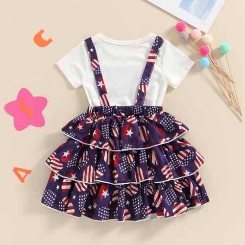 Image of Toddler Baby Girl Summer Clothes Kids Short Sleeve Solid T-Shirt Ruffle Daisy Skirts Overalls Dress Outfit 18M-6T