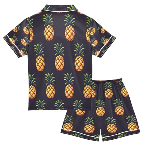 senya Pajama Sets Silky Button Down Nightwear Sleepwear Size 5-14 Years Small Pineapple Hand Drawn2