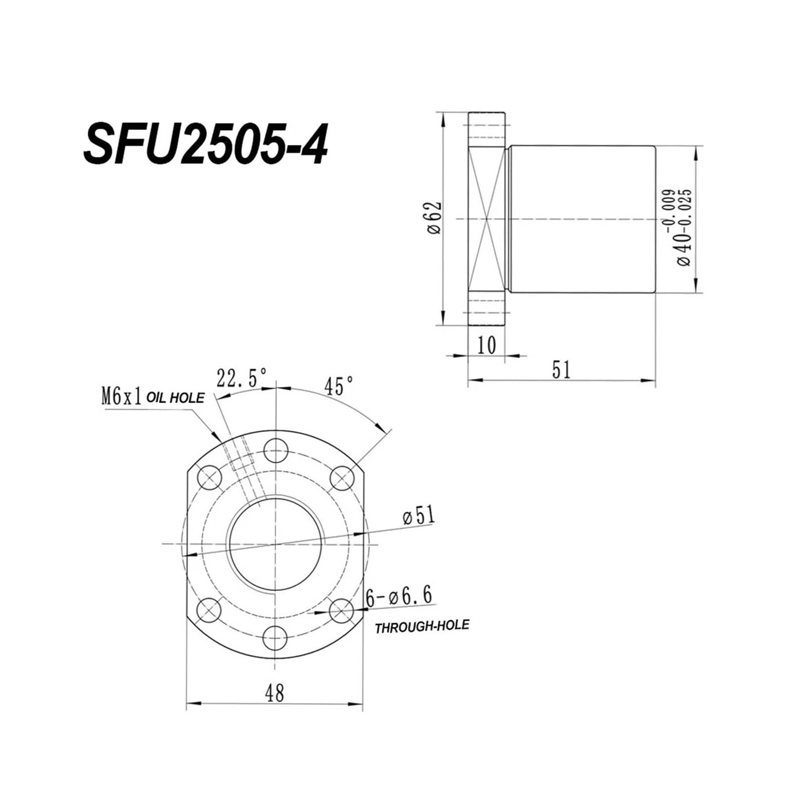 Tuercas de husillo de Bolas SFU2505 / SFU2510 con Paso de 5/10 mm(SFU2505-4 Nut)