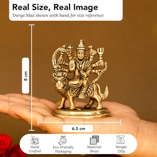 Image of Ekhasa 100% Pure Brass Durga Maa Idol | Durga MATA Murti for Home Decor & Puja Room | MATA Rani Murti for Office Desk | Maa Durga Idol for Gift