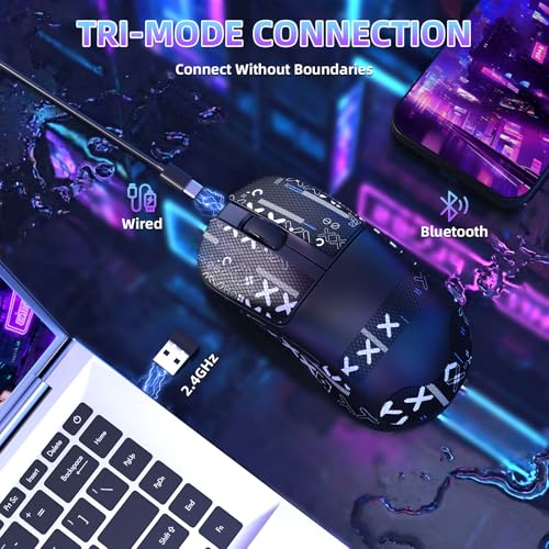 Image of MAGIC-REFINER AJ199 Superlight Wireless Gaming Mouse,BK3633 Tri-Mode BT /2.4G Wireless /Wired Mouse with Grip Tape,24000DPI,1000Hz Polling Rate,600mAh,Med Size,5 Programmable Buttons for Pc /Mac,BlackPRO
