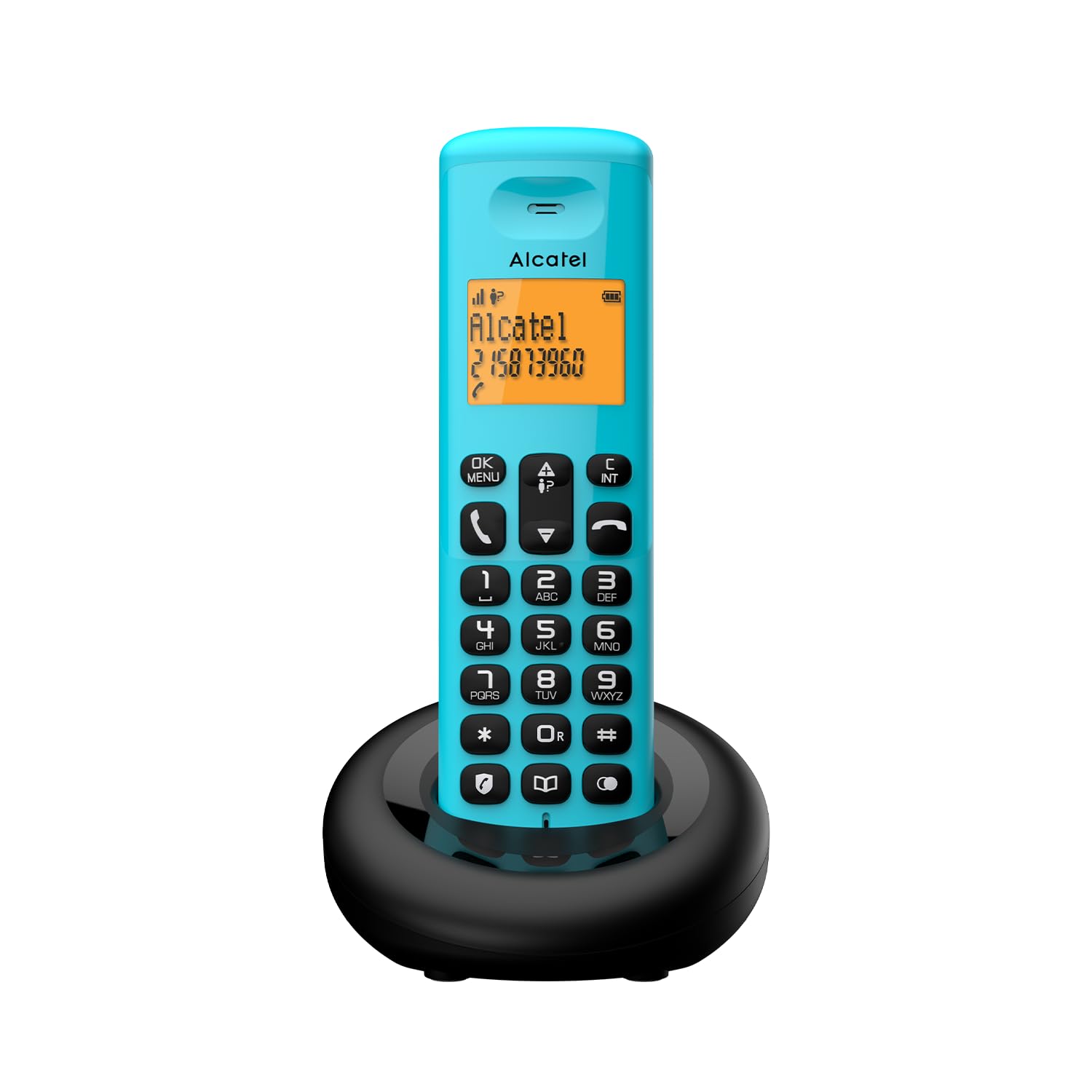 Alcatel E160 Blau Schnurloses DECT-Telefon mit Blockierung unerwünschter Anrufe, großes orangefarbenes hintergrundbeleuchtetes Display, leicht zu lesen, Klassische und polyphonische Klingeltöne