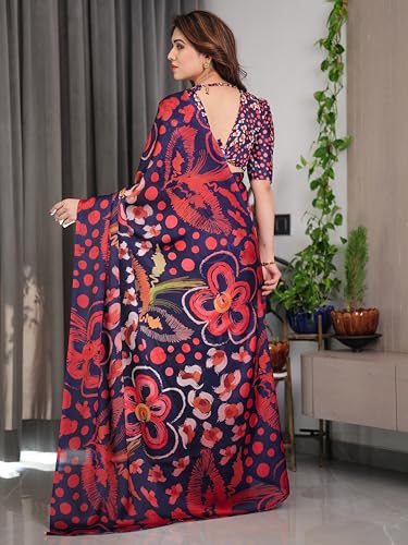 Image of ALMAARI FASHION Satin Georgette Floral Printed Saree with Blouse, 5.5 Meter Saree with 0.8 Meter Blouse, Traditional (SG 114 H)