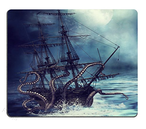 Pingpi Office Mouse Pad Custom,Pirate Ship Octopus Personalized Design Non-Slip Rubber Mouse Pad #TOP27
