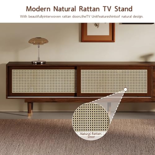 Image of MISAN Modern TV Table | Solid Sheesham Wood Sideboard TV Unit for Living Room, Bedroom, Office Furniture Stand | Wooden Free Standing Entertainment Unit Side Board Table with Storage (C-Hony)